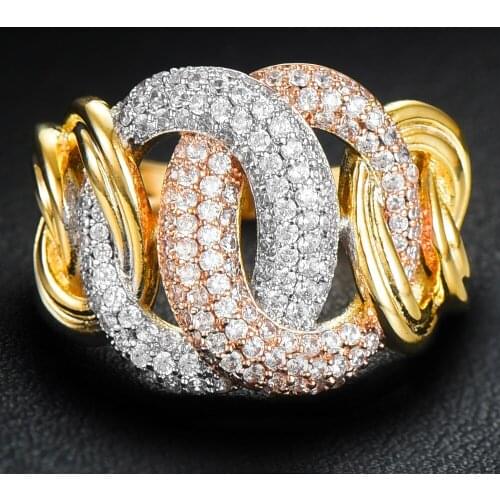 Blachette Jewelry Luxury Noble Chain Rings Charm Shiny CZ Party Finger Rings For Women Wedding DUBAI Bridal Cocktail Party Ring