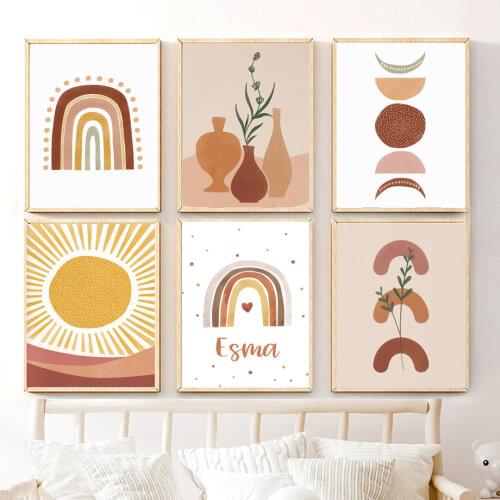Abstract Sun Rainbow Hand Vase Boho Minimalist Nursery Wall Art Canvas Painting Posters And Prints Wall Pictures Baby Kids Room