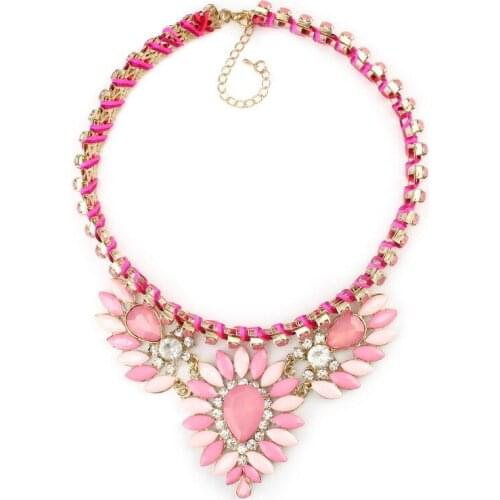 String Chain Braided Crystal Flower Pendant Necklace Jewelry for Girls Fashion New Design Florate Brand Party Necklace