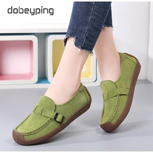 New Spring Autumn Womens Shoes Suede Leather Woman Loafers Slip On Ladies Snail Shoe Square Toe Moccasins Flats Female Sneakers