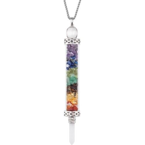 TUMBEELLUWA 7 Chakra Stone Hexagonal Point Wishing Bottle Pendants Necklaces Healing Crystal Chips Pendulum Reiki Amulet Jewelry