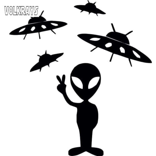 Volkrays Personality Car Sticker Alien Space Man We Come In Peace Ships Accessories Reflective Vinyl Decal,13cm*12cm