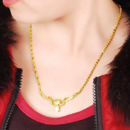 24K Pure Gold Color Jewelry Yellow Gold Plating Exquisite Pendant Necklace for Women Luxury Gift colar para mulheres