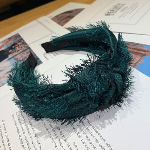 New Women Tassel Green Headband Gothic Solid Color Hair Band Hair Accessories for Girls Fashion Hair Bows