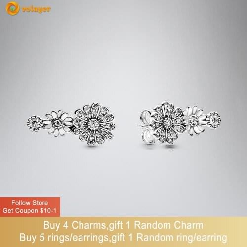 Volayer 925 Sterling Silver Sparkling Daisy Flower Trio Stud Earrings Cubic Zirconia Statement Stud Earrings Women Earrings