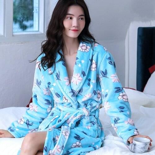 H5931 Women Thickened Flannel Robe Bathrobe Female Coral Velvet Autumn Winter Warm Loose Student Sleepwear Long Sleeve Nightwear