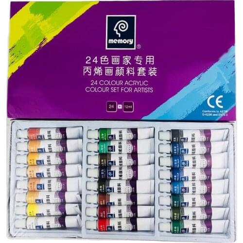 12ML 18/24 Color Acrylic Paint Set Tube Color Glass Art Painting Paint For Fabric Drawing Tools For Kids DIY Water Resistant