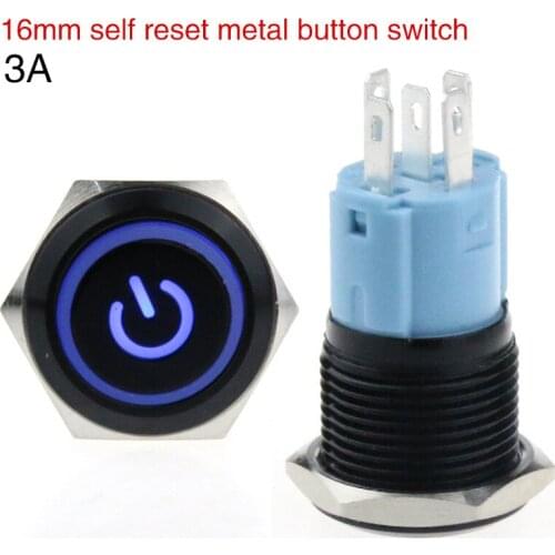 16MM Automatic Reset With Metal Button Switch Ring Aluminum Oxide Black Current 3A Can Be Customized Power Icon