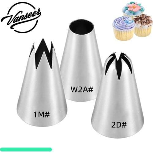 3pcs Pastry Tips for Cupcake Cookies 1M 2D W2A Medium Icing Piping Nozzles Cake Decorating Pastry Tube for Baking Kitchen Tools