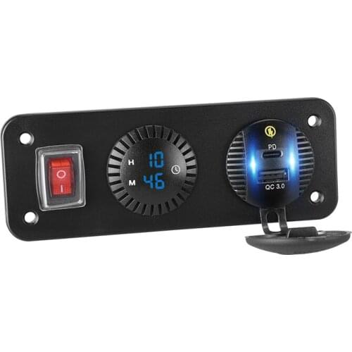 PD Type C USB Car Charger QC 3.0 Quick Charge 12V/24V Car Power Outlet Waterproof Socket Time Clock Display for Marine Boat RV