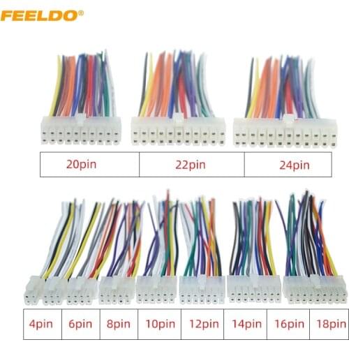 FEELDO Universal Car Wire Harness Connector 4Pin-24Pin Into Car DVD CD Radio Stereo Wire Plug Adapter #CT5697