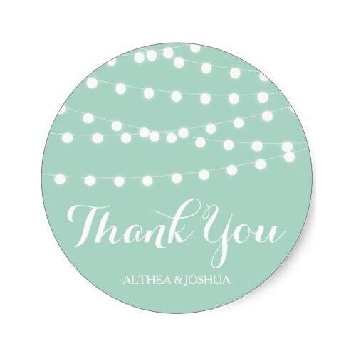 3.8cm White Fairy Lights Mint Thank You Stickers