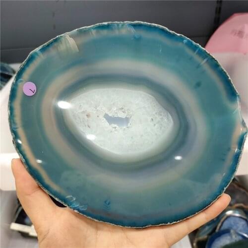 13-15cm Large BLUE Agate Slice Geode Polished Crystal Quart