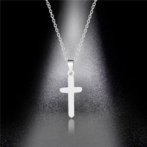 Titanium Steel Cross Pendant Necklace For Women Men Silver Color Chain Necklace Neck Choker Jewelry Gift High Poilshed Wholesale