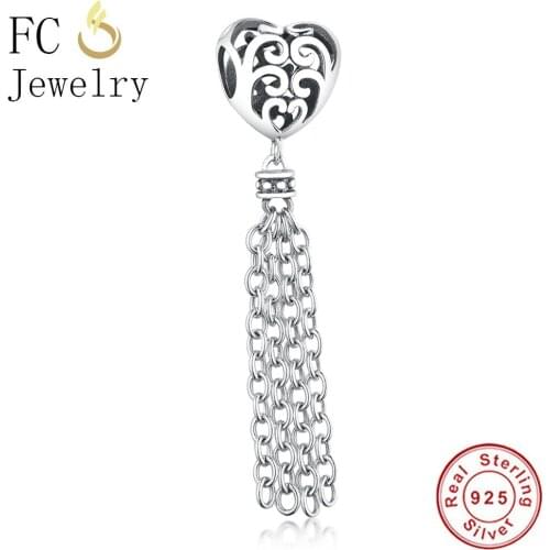 FC Jewelry Fit Original Brand Charms Bracelet Necklace 925 Silver Heart Enchanted Tassel Lace Bead Pendant Making Berloque DIY