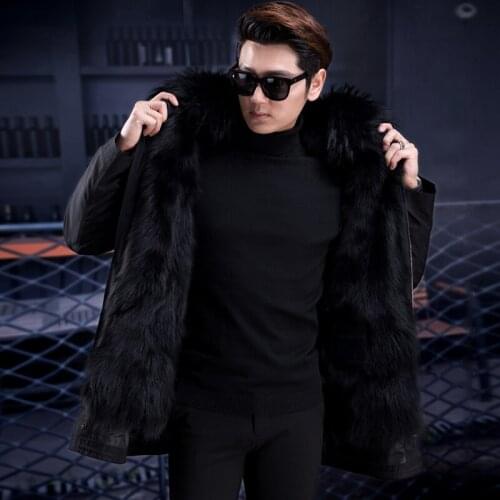 JKP Winter Party Overcome Mens Long Sized Overcome Mink Fur Liner Fur Leather Leather Fur Coat Jacket