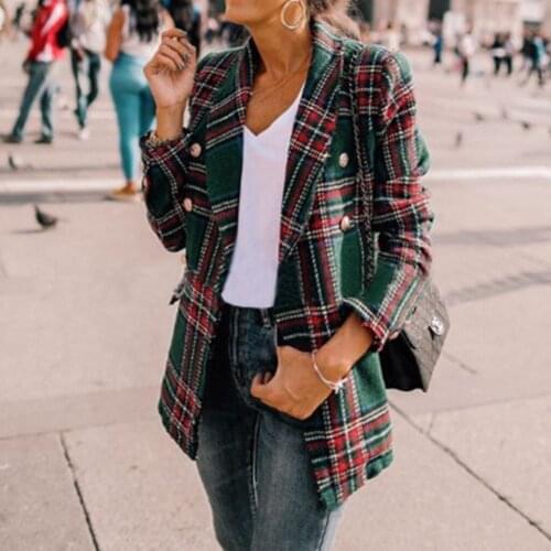 Plaid Women Blazer Button British Autumn And Winter Long-sleeve Double-Sided Clothes Long Blazer Coat Office Wear Ladies Blazer
