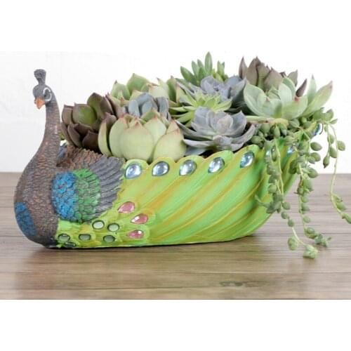 Creative auspicious peacock figurines plants flowerpot succulent plants personality table decoration