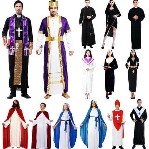 Hot 2017 New Halloween Party Cosplay Costume Kids Adults Roman Greek Costume Jesus Virgin Mary costume Priest Lovers clothing