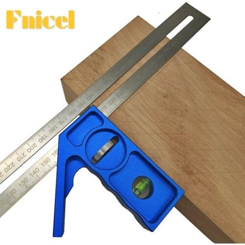 350mm/13.7" Metric and Imperial Marking Gauge Aluminum Alloy Woodworking Scribing Ruler 45/90 Degree Angle Ruler W/ Bubble Level