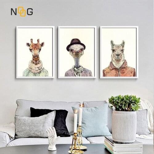 NOOG Anthropopathic Animals Pig Dog Canvas Poster Nursery Wall Art Print Painting Nordic Picture Bedroom Decoration