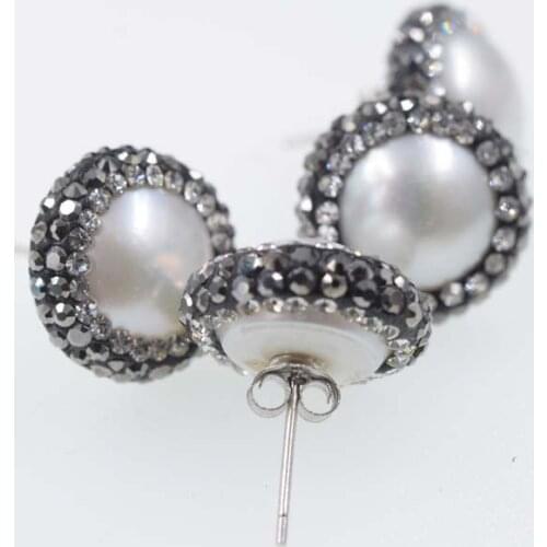 One pair white freshwater pearl earrings zircon 10-13mm coun wholesale beads FPPJ nature