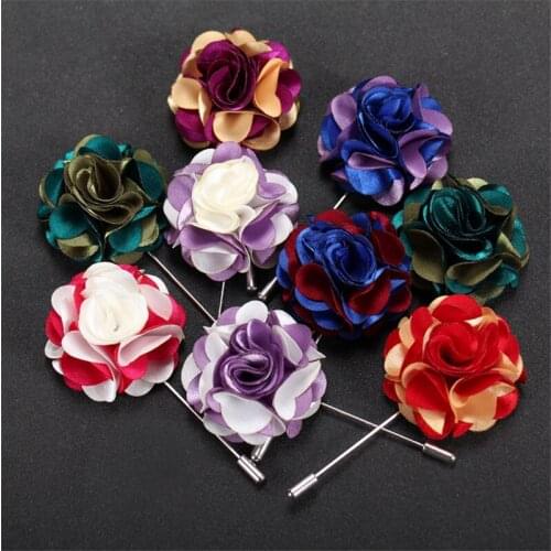 Wholesale 5Pcs/Lot New Fashion Fabric Multi-Color Flowers British Mens Suit Lapel Pin Handmade Wedding Jewelry
