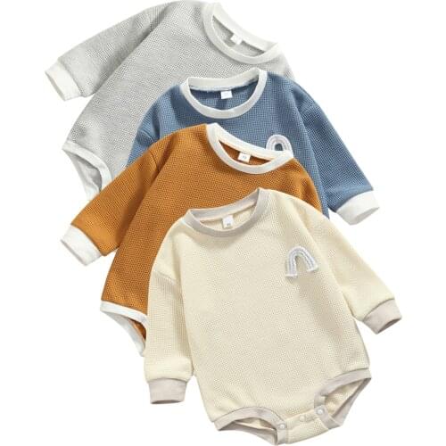 Citgeett Autumn Infant Newborn Baby Girls Boys Playsuit Casual Rainbow Pattern Long Sleeve Bodysuit Spring Clothes