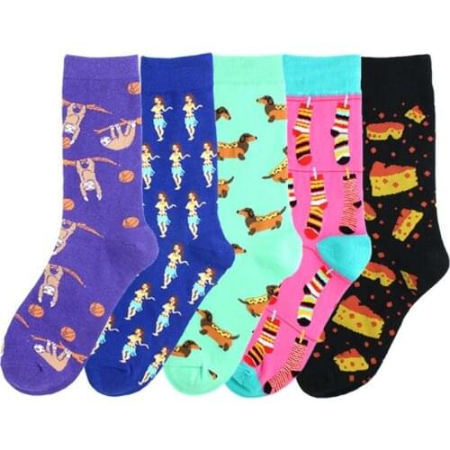 Drop Ship Mid Calf Crew Funny Cartoon Socks Cheese Bradypod Bradypode Sloths Hawaii Girl Dachshund Sausage Dogs Puppy Animals
