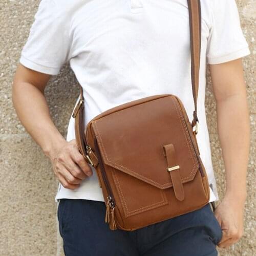 Casual Men Shoulder Bag Vintage Crossbody Bags Genuine Leather Business Men Messenger Bags Male Crazy Horse Skin Tote Bags