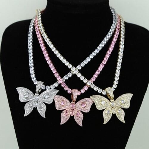Iced Out Butterfly Shape Bling Bling Pendant Necklace Paved AAA Cz Dainty Jewelry For Women Wedding Gift 2021 New Cool Design