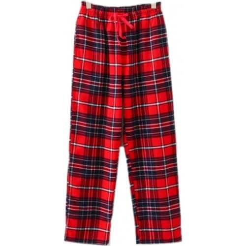 Spring Autumn High-end Women 100% Cotton sleeping bottoms Female Warm nighty trousers Ladies Casual Plaid pajama pants Plus size