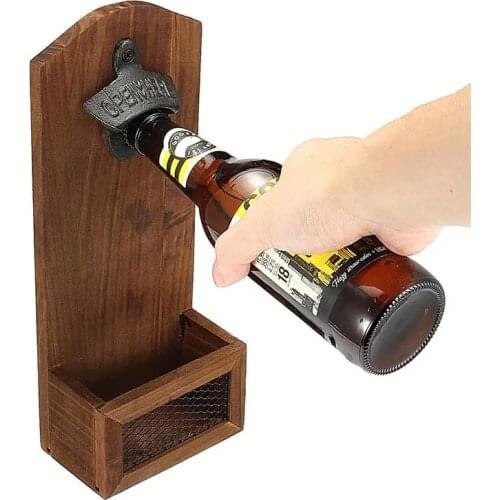 Vintage Wall Mounted Bottle Opener Mounted Bar Beer Glass Bottle Cap Opener Metal Retro Wood Beer Corkscrew Home Decoration