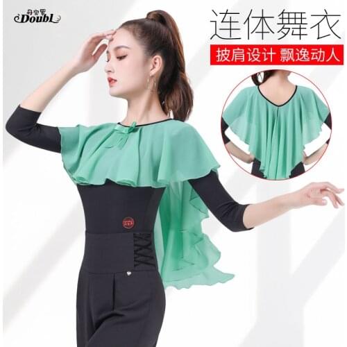 Doubl High Quality womens Modern Dance Tops New style Green Clothes One-Piece Design Latin Practice fashion Clothes Female