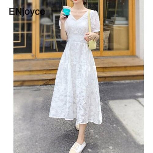 Women Elegant White Short Sleeve Organza Maxi Dress Korean Style Sexy V-Neck Casual A-line Beach Party Long Dresses Summer 2021