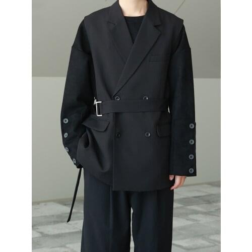 Large autumn light cooked style double breasted back slit suit collar waistcoat fashion mens loose vest sleeveless coat