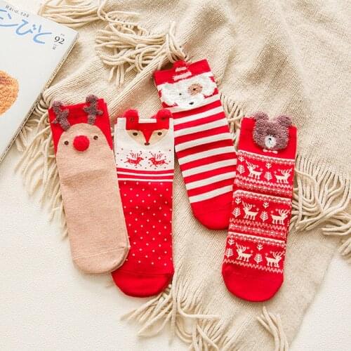 1Pair Women Socks Casual winter Christmas Socks Davids deer Socks Comfortable Cotton Cartoon Warm lady Socks Christmas Gift
