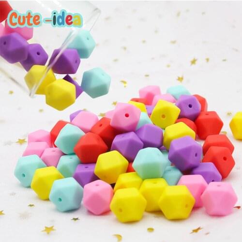 Cute-idea Hexagon Silicone Beads 14mm 10pc Food Grade Silicone Teether DIY Pacifier Clips Beads bracelet Necklace baby teether