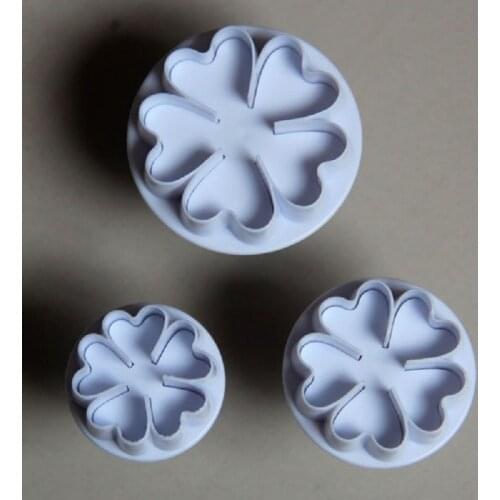 12set/Lot)Free Shipping FDA High Quality Plastic 3pcs Heart-Shaped Petal Plunger Biscuit Mold Set
