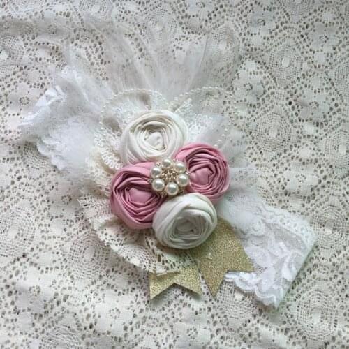 Free Shipping Autumn Dupioni Silk Roll Flower Ivory Ostrich Feather Headband Kids Hair Accessories