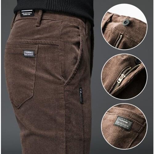 Autumn Winter New Straight Slim Stretch Men Corduroy Pants Solid Slacks Male Casual Elastic Thicken Corduroy Trousers Size