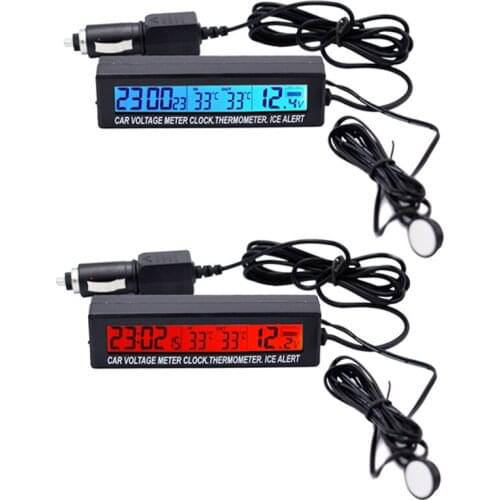 3 in1 Digital Car Thermometer Voltmeter Auto Indoor Outdoor Temperature Voltage Meter Alarm Clock Blue Orange Backlight
