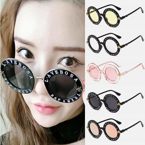 Ladies Sunglasses Retro Round Letter Frame Outdoor UV Protection Glasses Oculos Dsol Redondo