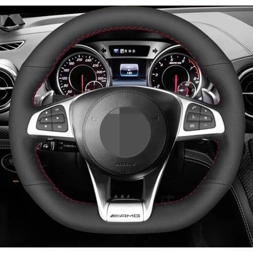 DIY Black Faux Leather Car Steering Wheel Cover For Mercedes-Benz A 45 AMG 2016-2018 C 43 63 AMG CLA 45 2015