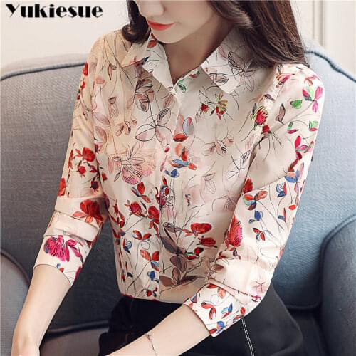 Elegant printed Women Shirt Spring Autumn Ladies Solid Long Sleeve Chiffon Shirts womens Casual Blouses Vintage Tops Blusas