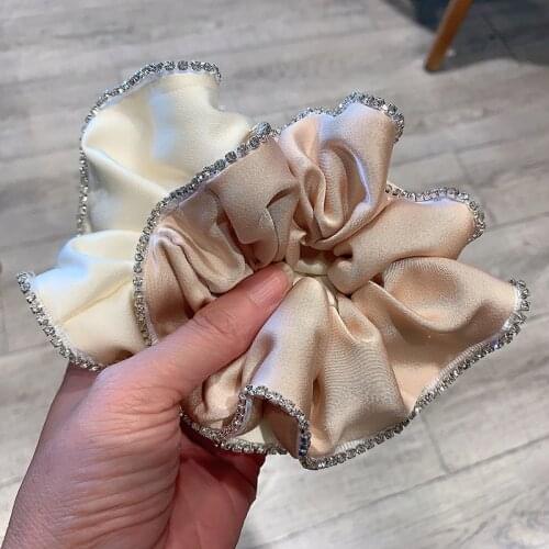 Elegant Solid Satin Scrunchies Elastic Hair Bands for Women Rhinestone Crystal Hairbands Korean Girls Head Tie Hair Accessories