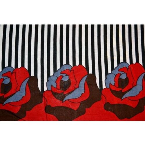 Cotton) black and white stripes red print dress all cotton fabric shirt skirt/dress / 1 m