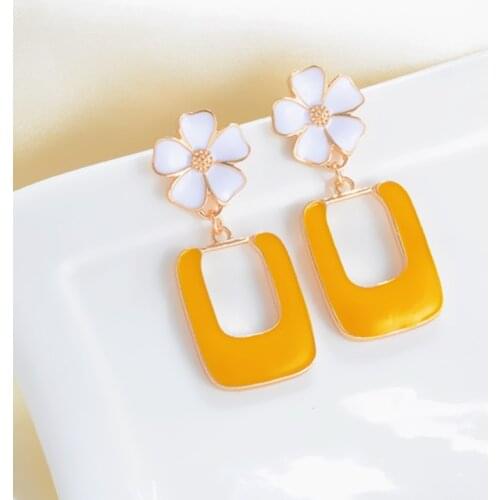 S925 Needle Korean Enamel Flower Oil Drip Pendant Earrings Geometry Drop Earring High Quality Wild Temperament Lovely Brincos