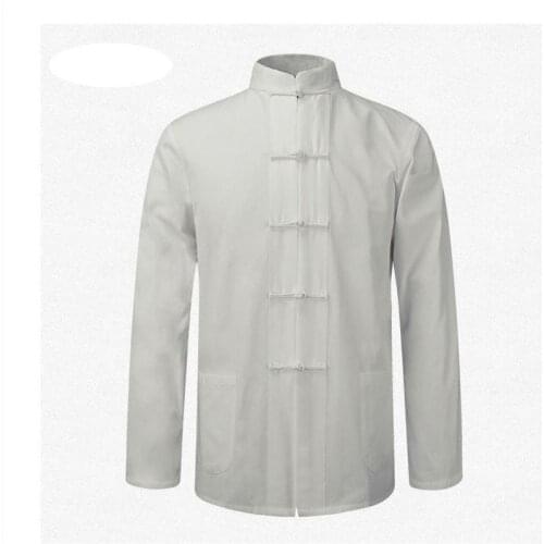 Thin Jacket for Men white Long Sleeve Cotton Shirt Traditional Chinese Clothes Tang Suit Coat clothing Kung Fu Tai Chi Uniform