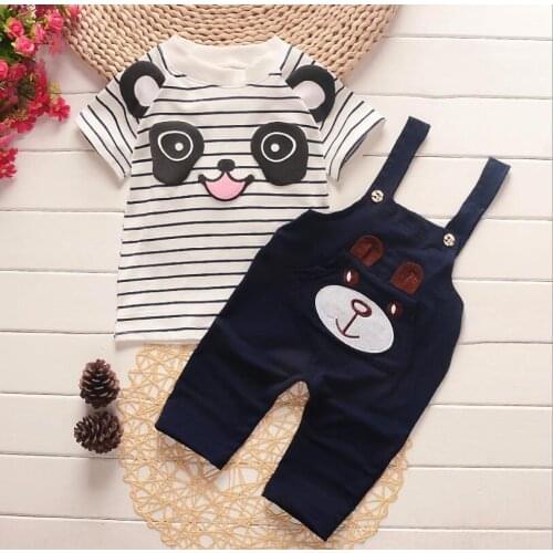 2020 Summer Toddler Infant Clothing Sets Baby Boys Girls Clothes Suits Cartoon T Shirt Bib Pants Children Costume Clothing Set